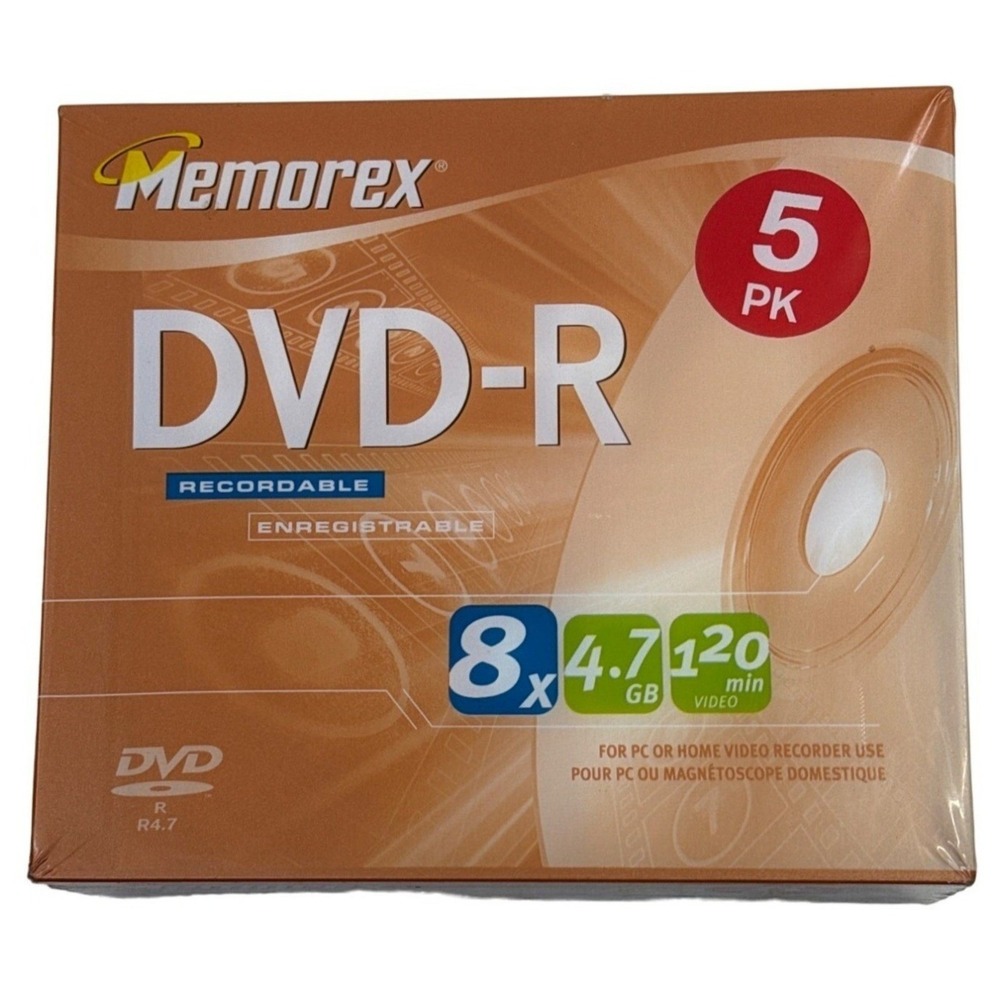 Memorex DVD-R 4.7GB 120 Min 8x Recordable Blank Media Discs 5 Pack 3202 5594